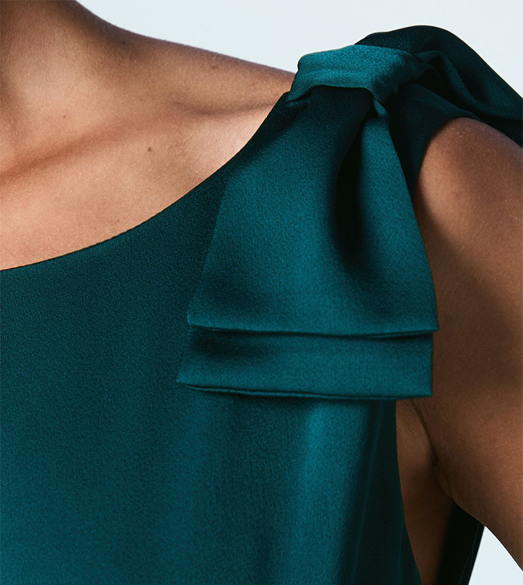 Bow Shoulder Cowl Satin Bridesmaids Maxi Dress