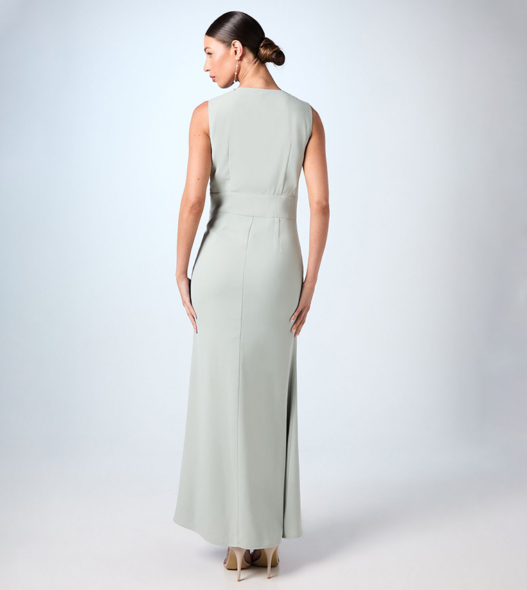 V-Neck Empire Seam Crepe Bridesmaid Dress
