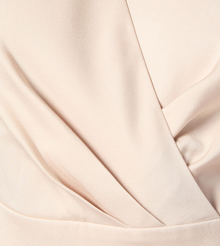 Flared Sleeves Wrap Satin Maxi Bridesmaids Dress