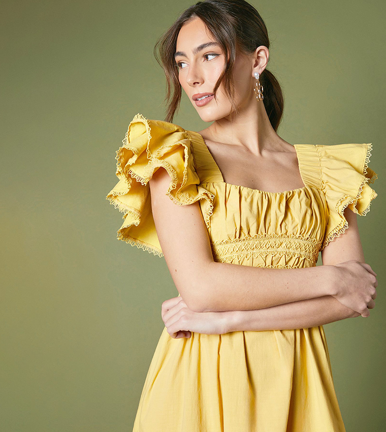Ruffle Sleeves Tiered Midi Dress