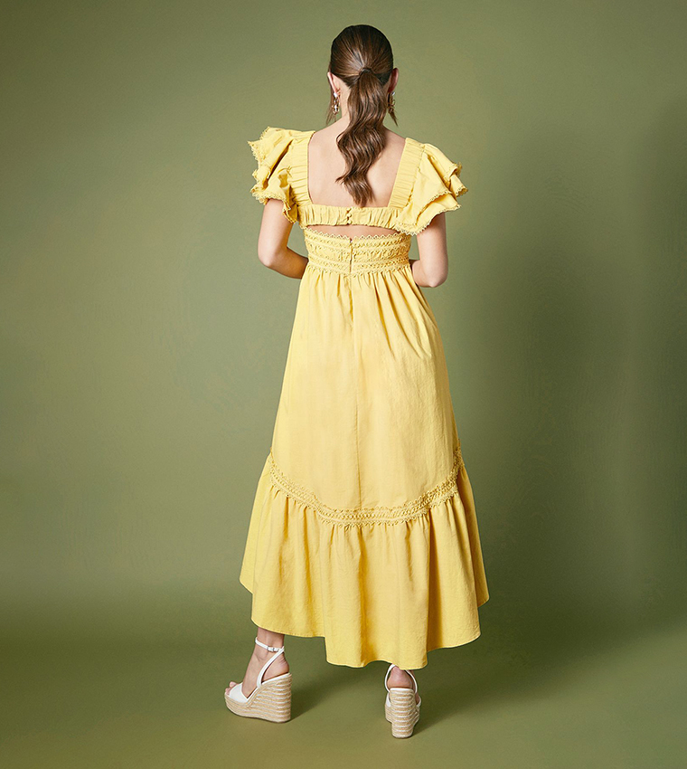 Ruffle Sleeves Tiered Midi Dress