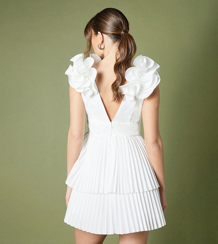 Solid Pleated Layered Mini Dress