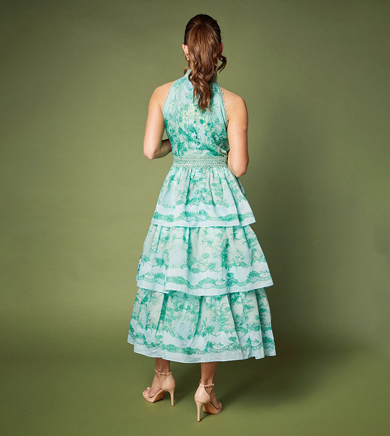 Tiered Hem Halter Neck Maxi Holiday Dress