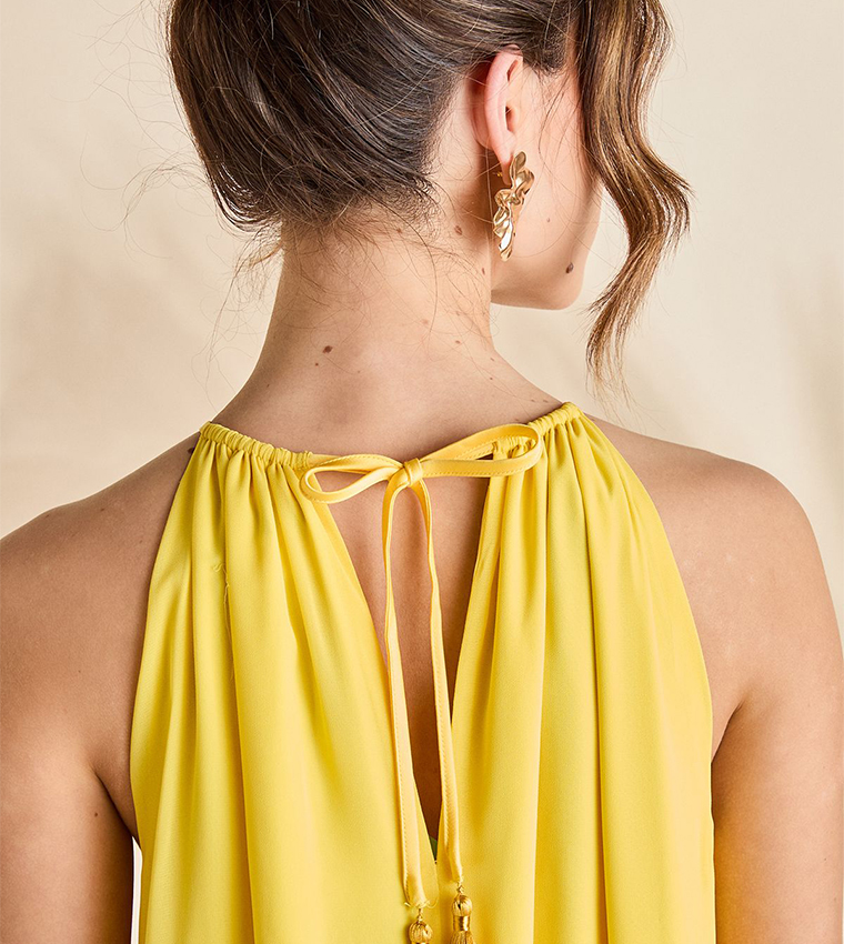 Halterneck Cape Sleeves Cold Shoulder Maxi Dress