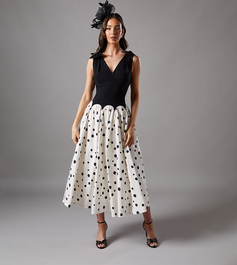 Mono Races Bow Shoulder Midi Dress