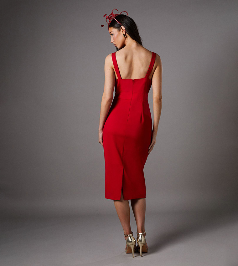 Fan Pleated Fitted Midi Dress