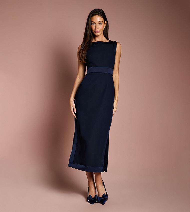 Bow Detail Round Neck Midaxi Dress