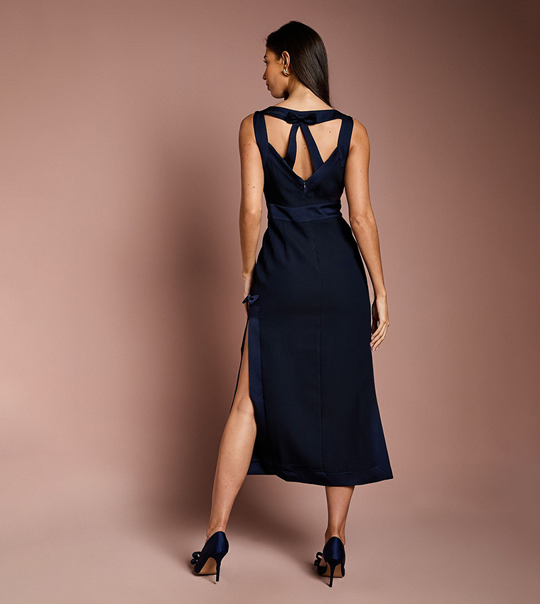 Bow Detail Round Neck Midaxi Dress