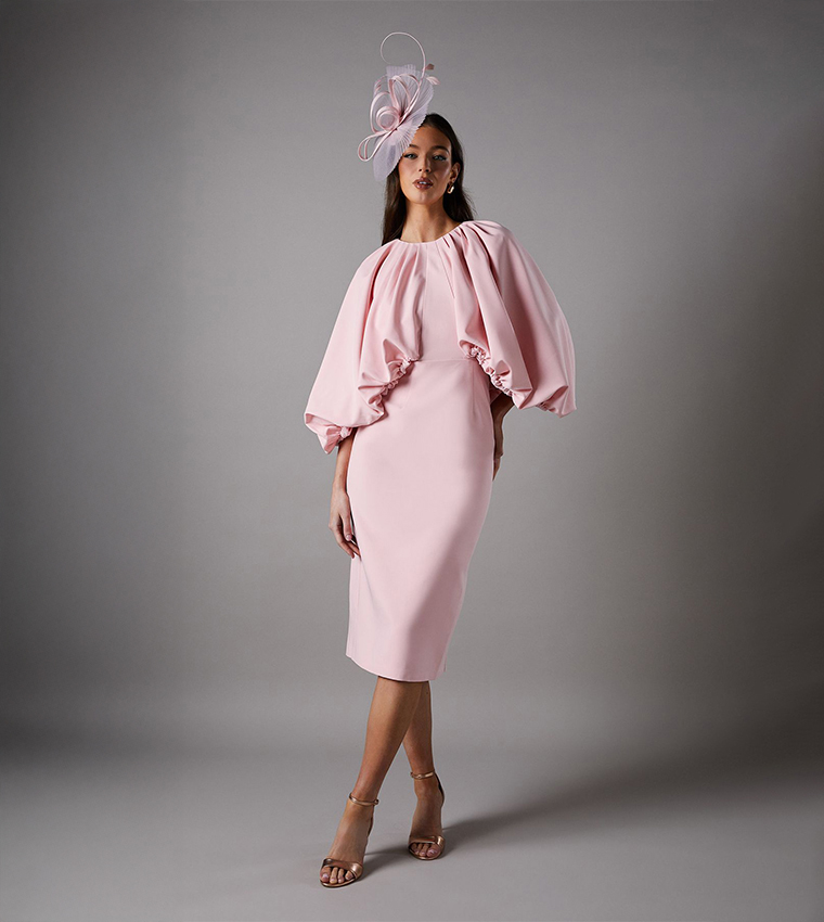 Pencil Midi Dress With Cape Sleeves