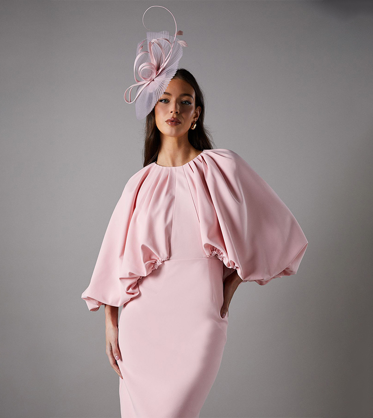Pencil Midi Dress With Cape Sleeves