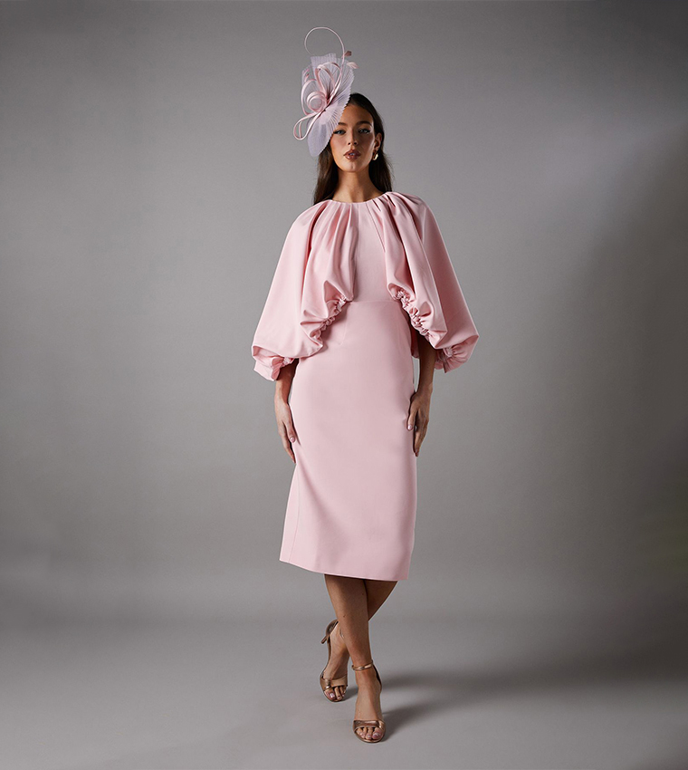 Pencil Midi Dress With Cape Sleeves