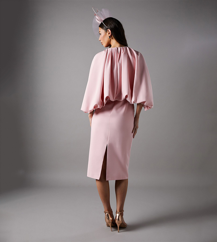 Pencil Midi Dress With Cape Sleeves