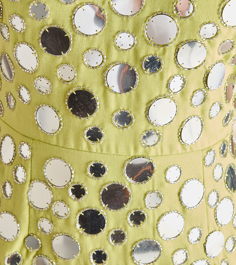 Cross Neck Mirror Sequined Midi Dress