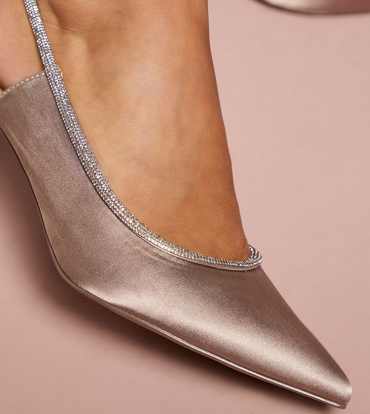 Wide Fit Sabrina Satin Diamante Trim Slingback Pumps