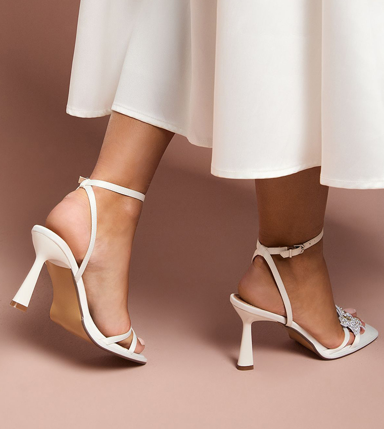 Bridal Wide Fit Taleesa Satin Diamante Corsage Detail Heeled Sandals