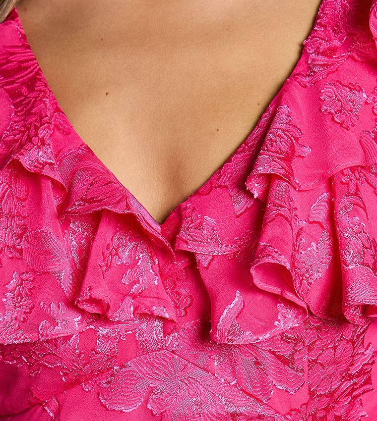 Frill V-Neck Jacquard Wedding Midaxi Dress