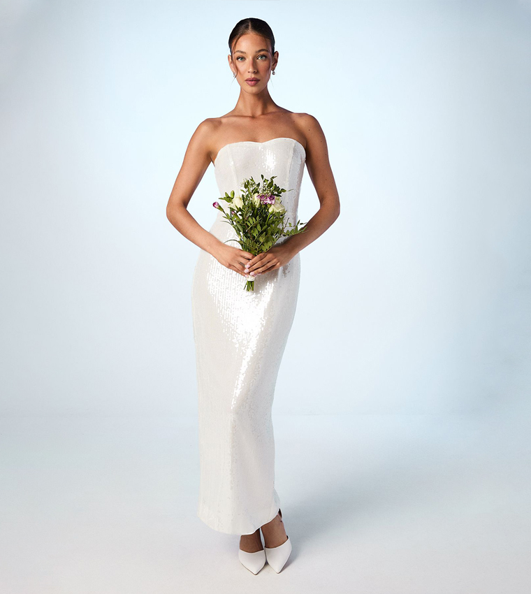 Strapless Sequin Column Bridal Dress