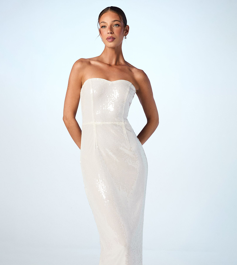 Strapless Sequin Column Bridal Dress