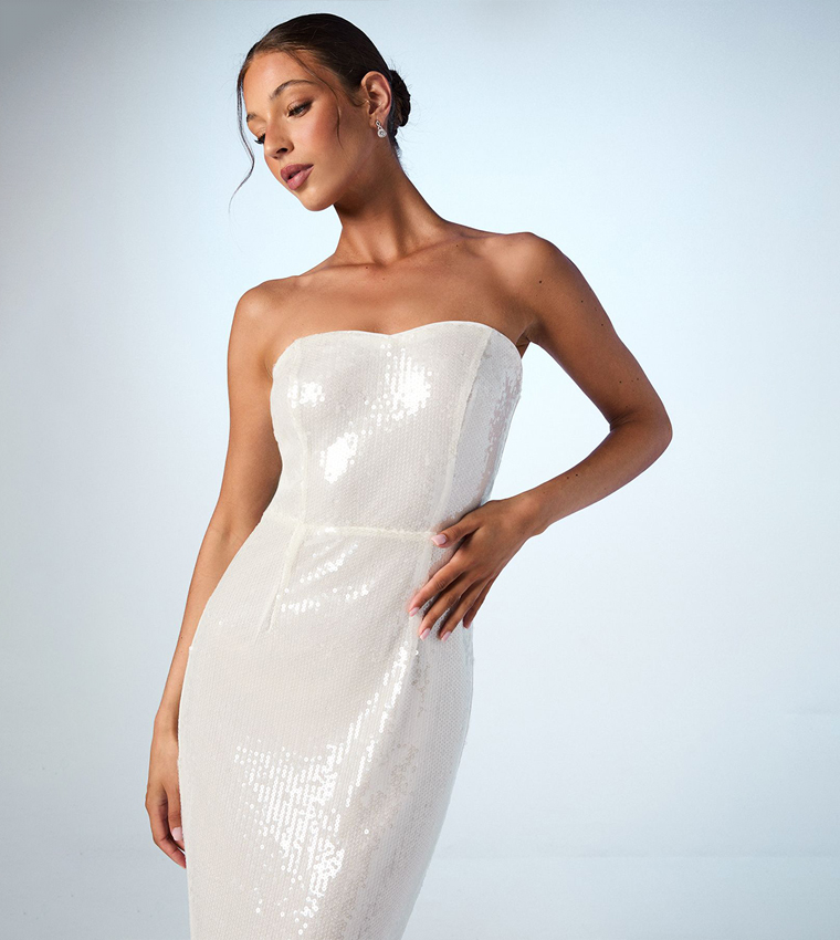 Strapless Sequin Column Bridal Dress
