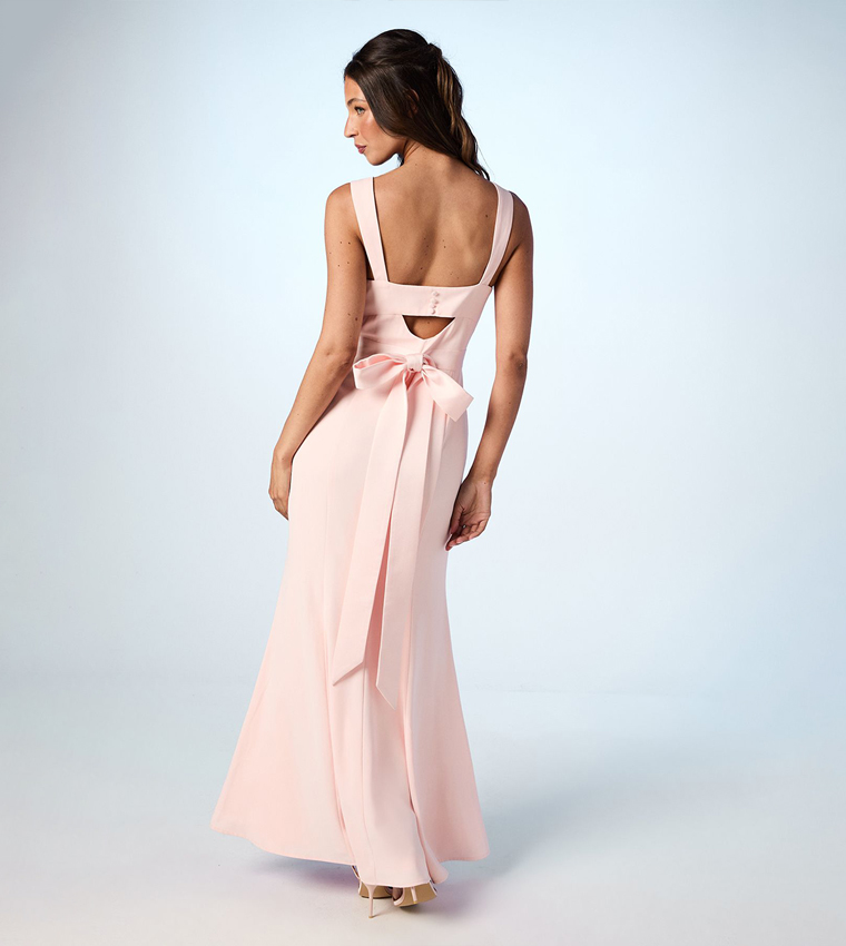 blue dress for baby girl Wedtrend Women Pink Bridesmaid Dress with Slit A-Line Halter Pleated Satin Backless Long Wedding Party Dress, Pink / US2 main image 0