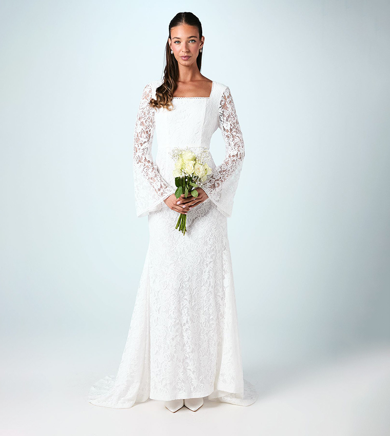 Lace Flare Sleeves Maxi Wedding Dress