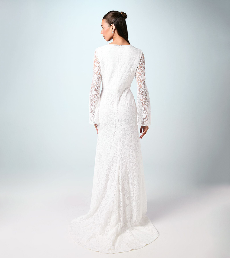 Lace Flare Sleeves Maxi Wedding Dress