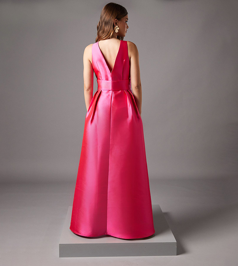 Buy Coast Plunge Neck Twill Maxi Dress With Over Skirt In Pink