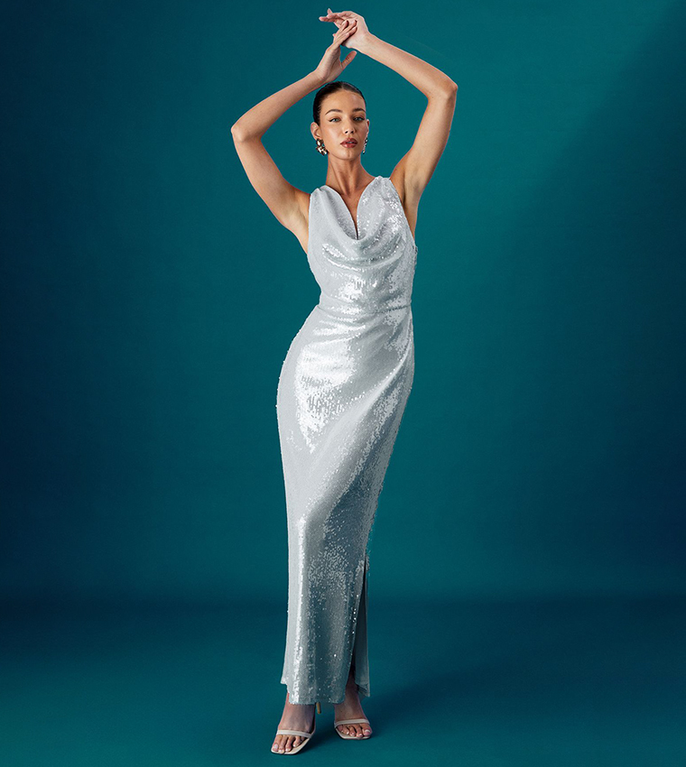 princess polly baby blue dress Buy Coast Cowl Front Halter Sequined Maxi Dress In Light Blue