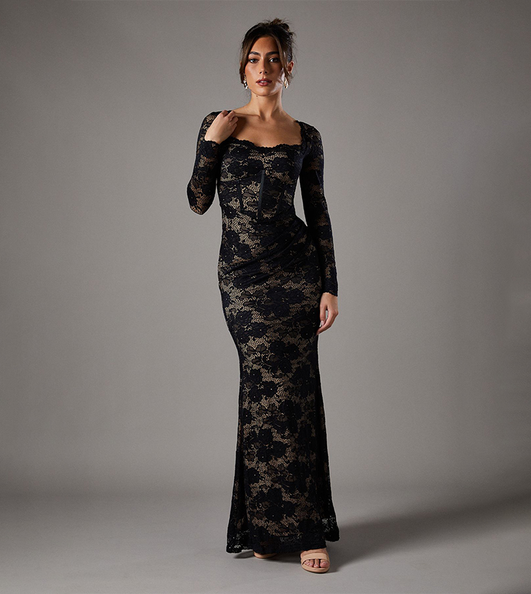 Buy Coast Lace Long Sleeves Maxi Party Dress In Black | 6thstreet Bahrain