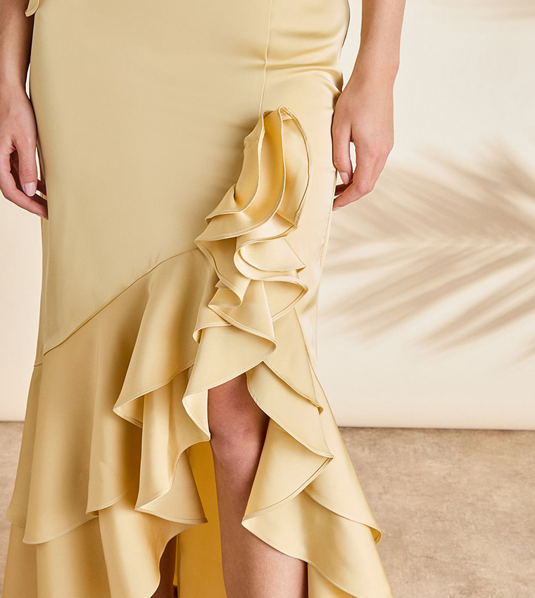 Ruffled Midi Satin Skirt