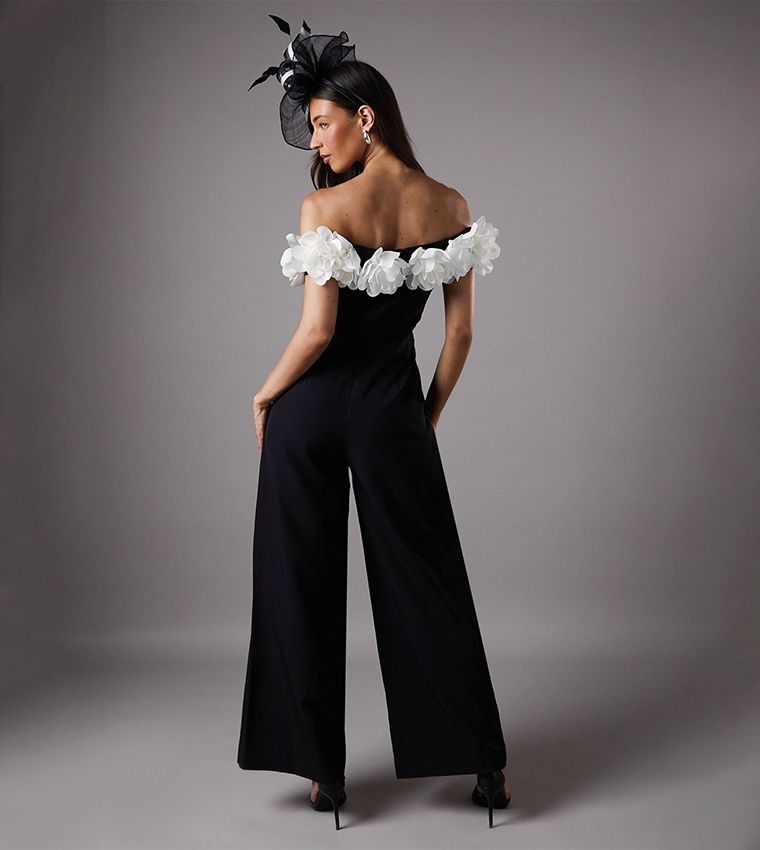 3D Flower Bardot Wide Leg Jumpsuit