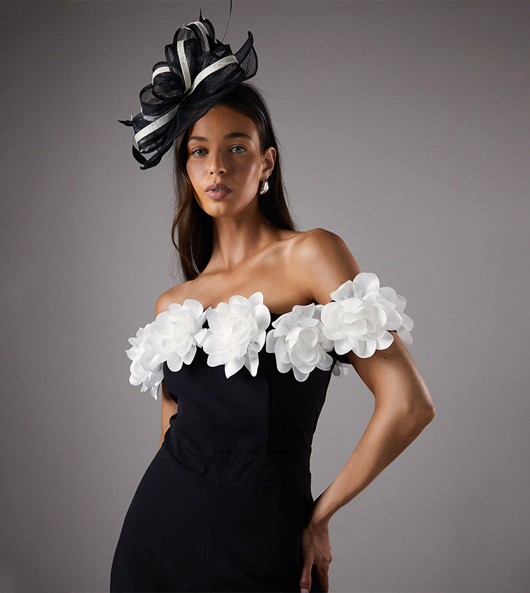 3D Flower Bardot Wide Leg Jumpsuit