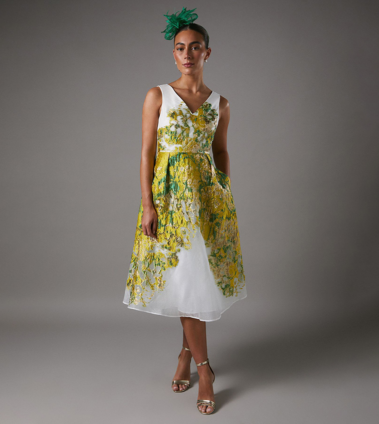 V-Neck Jacquard Midi Dress