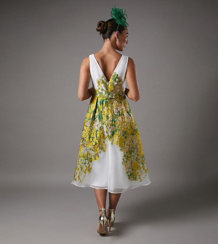 V-Neck Jacquard Midi Dress
