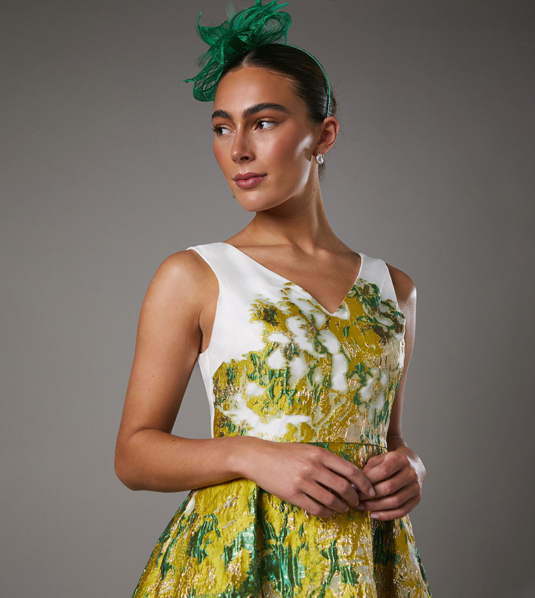 V-Neck Jacquard Midi Dress