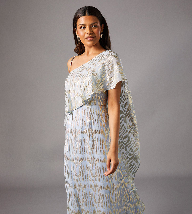 Petite Metallic One Shoulder Maxi Dress