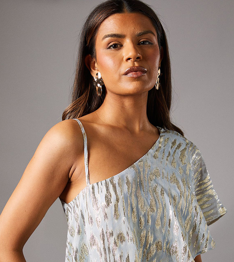 Petite Metallic One Shoulder Maxi Dress