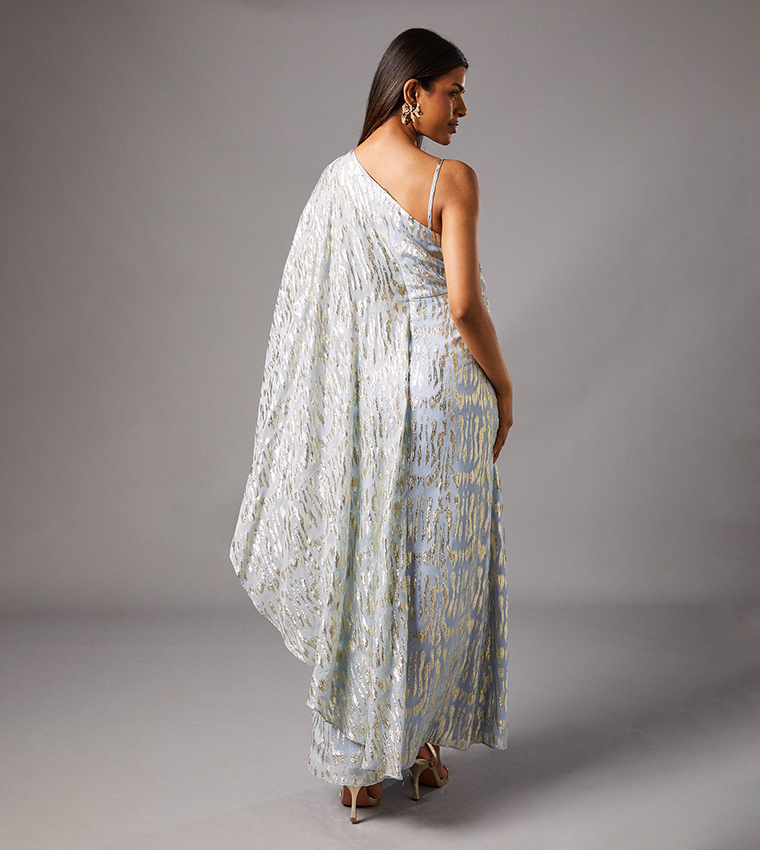 Petite Metallic One Shoulder Maxi Dress