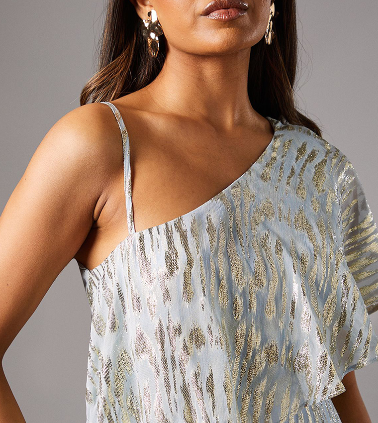 Petite Metallic One Shoulder Maxi Dress