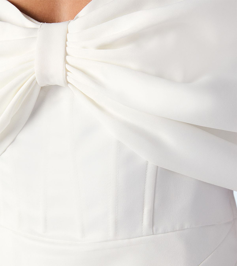 Buy Coast Bardot Satin Bridal Bow Back Detail Maxi Party Dress In White ...