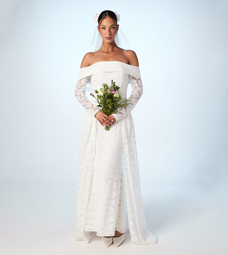 Buy Coast Bardot Long Sleeves Lace Wedding Maxi Dress With