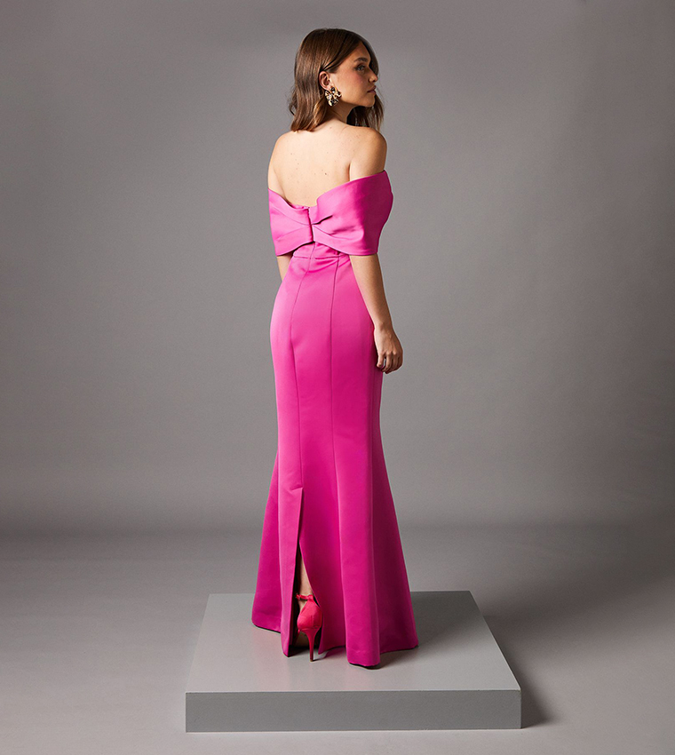 Bardot Bow Effect Fishtail Maxi Occasion Dress