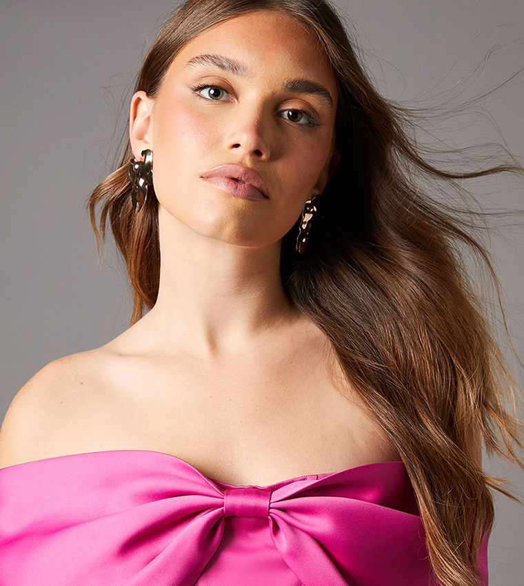 Bardot Bow Effect Fishtail Maxi Occasion Dress
