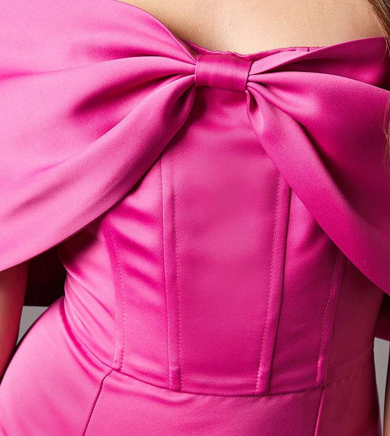 Bardot Bow Effect Fishtail Maxi Occasion Dress