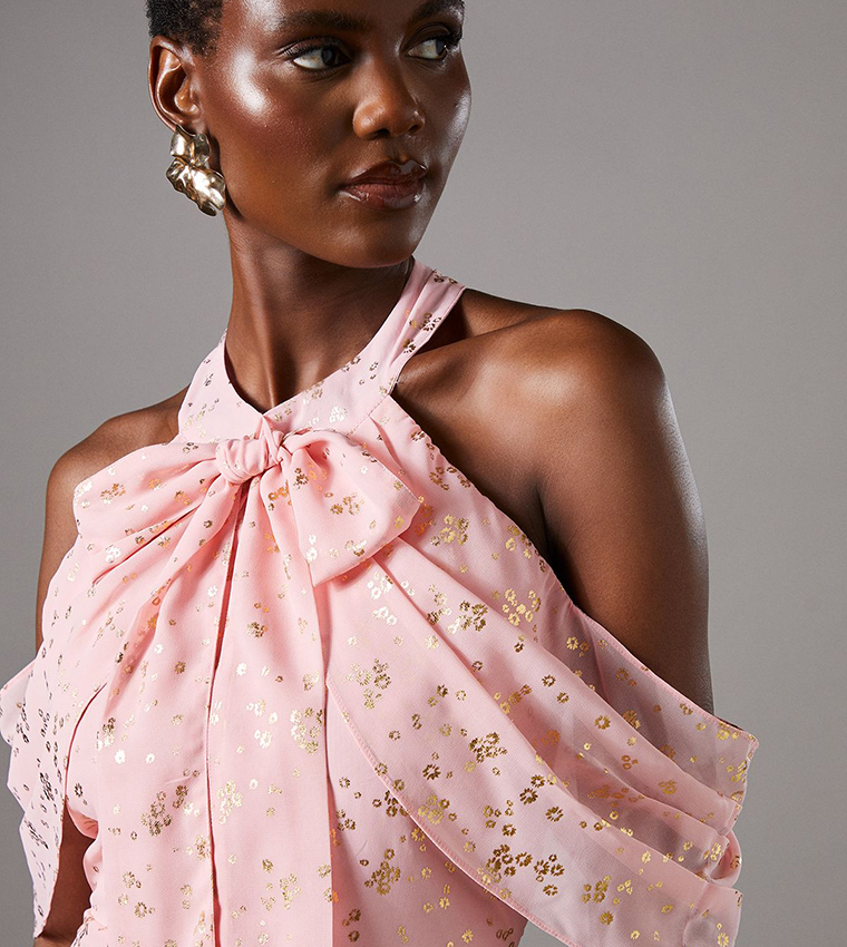 Buy Coast Cold Shoulder Jacquard Wrap Midi Dress In Pink