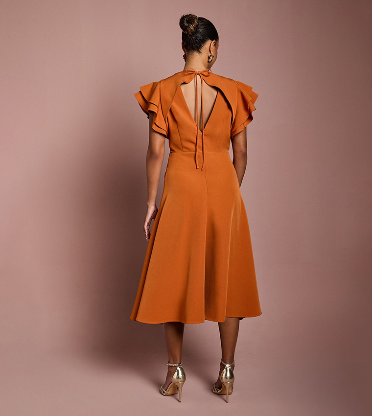 Petite Short Sleeves V-Neck Wrap Front Midi Dress