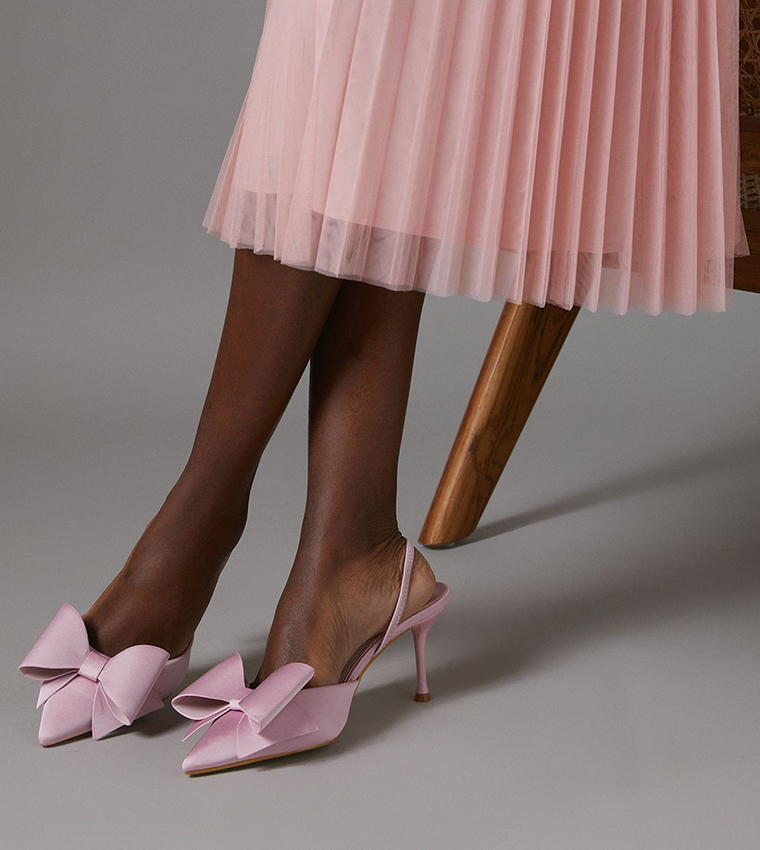 Buy Coast Lola Satin Bow Detail Slingback Pumps In Pink