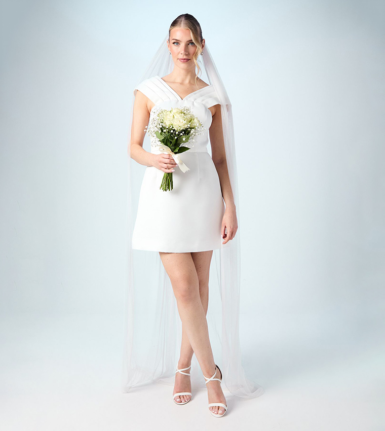 Bardot Satin Bridal Mini Dress