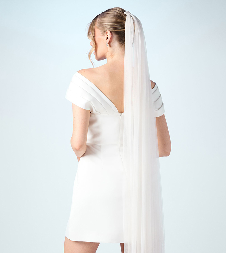 Bardot Satin Bridal Mini Dress