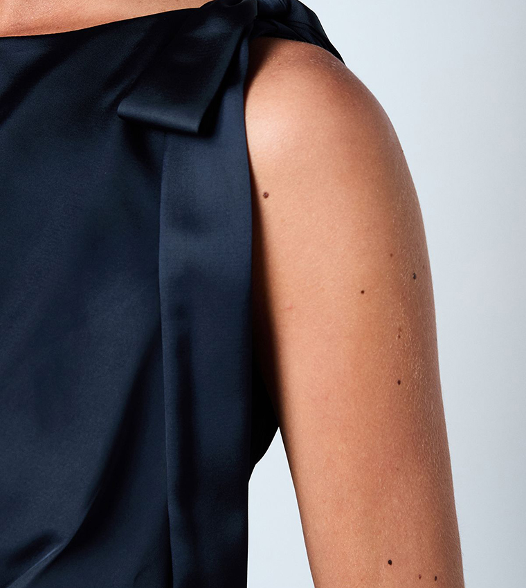 Petite High Neck Tie Shoulder Maxi Bridesmaid Dress